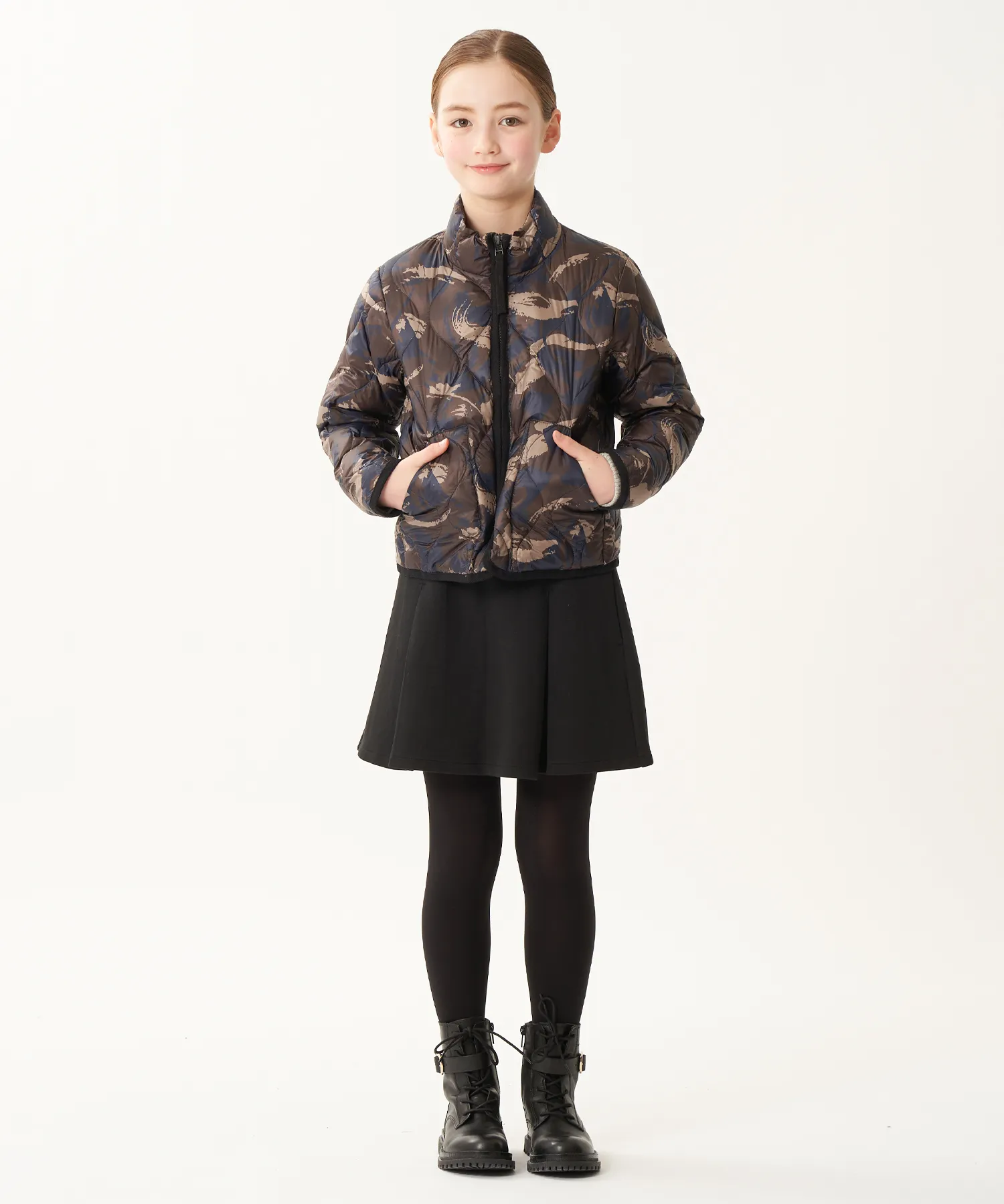 Kids Military Hi-Neck W-Zip Down Jacket (Soft Shell) - Image 7