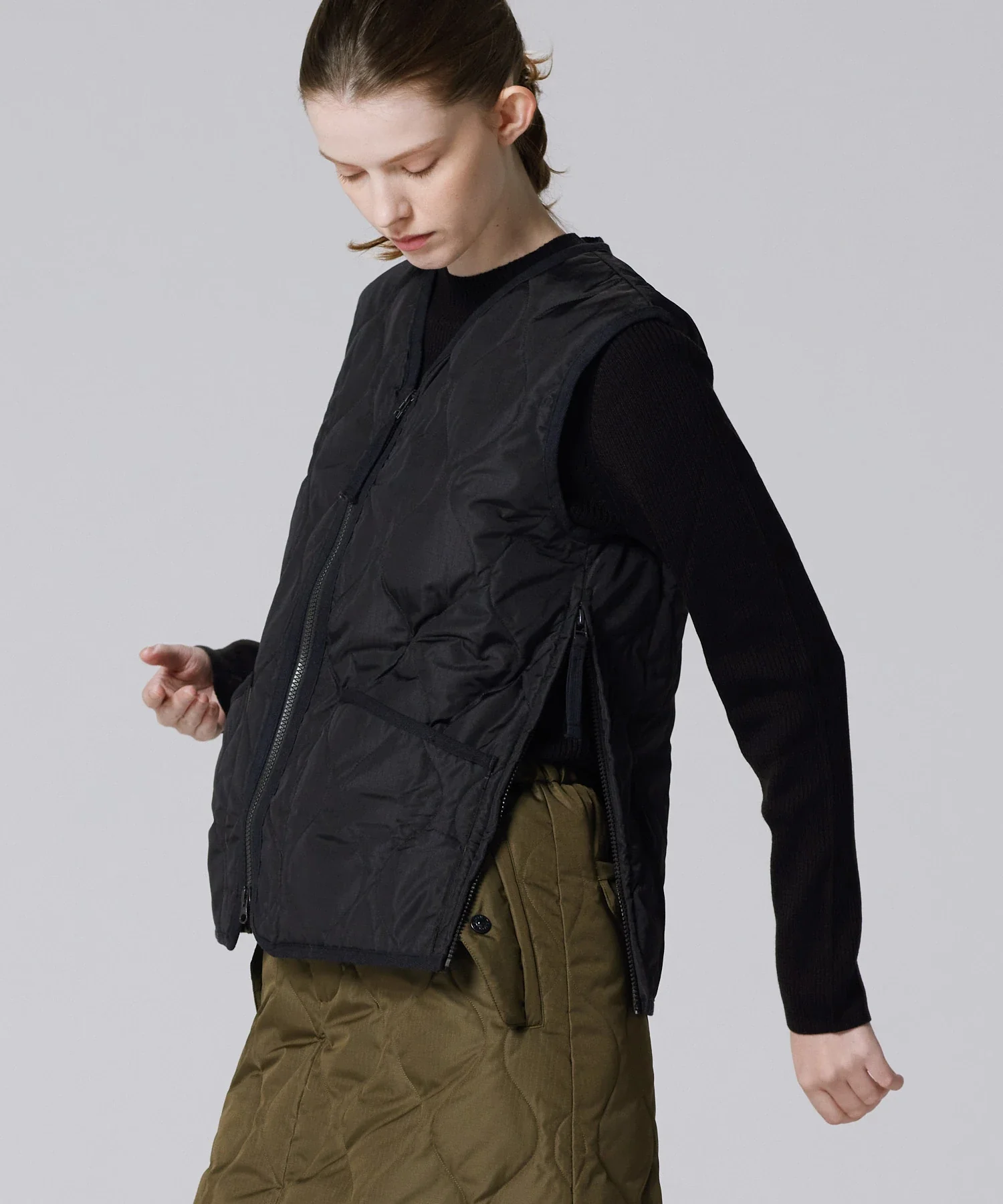 Unisex Military Zip V-Neck Down Vest (Hard Shell) - Image 16