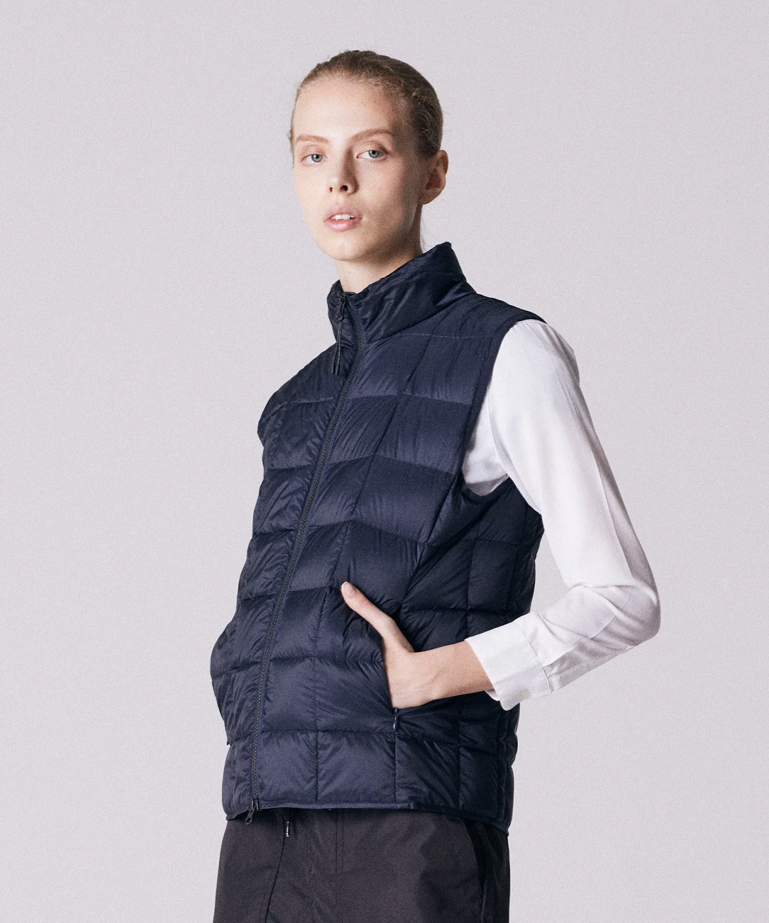 Unisex Basic Hi-Neck W-Zip Down Vest - Image 14