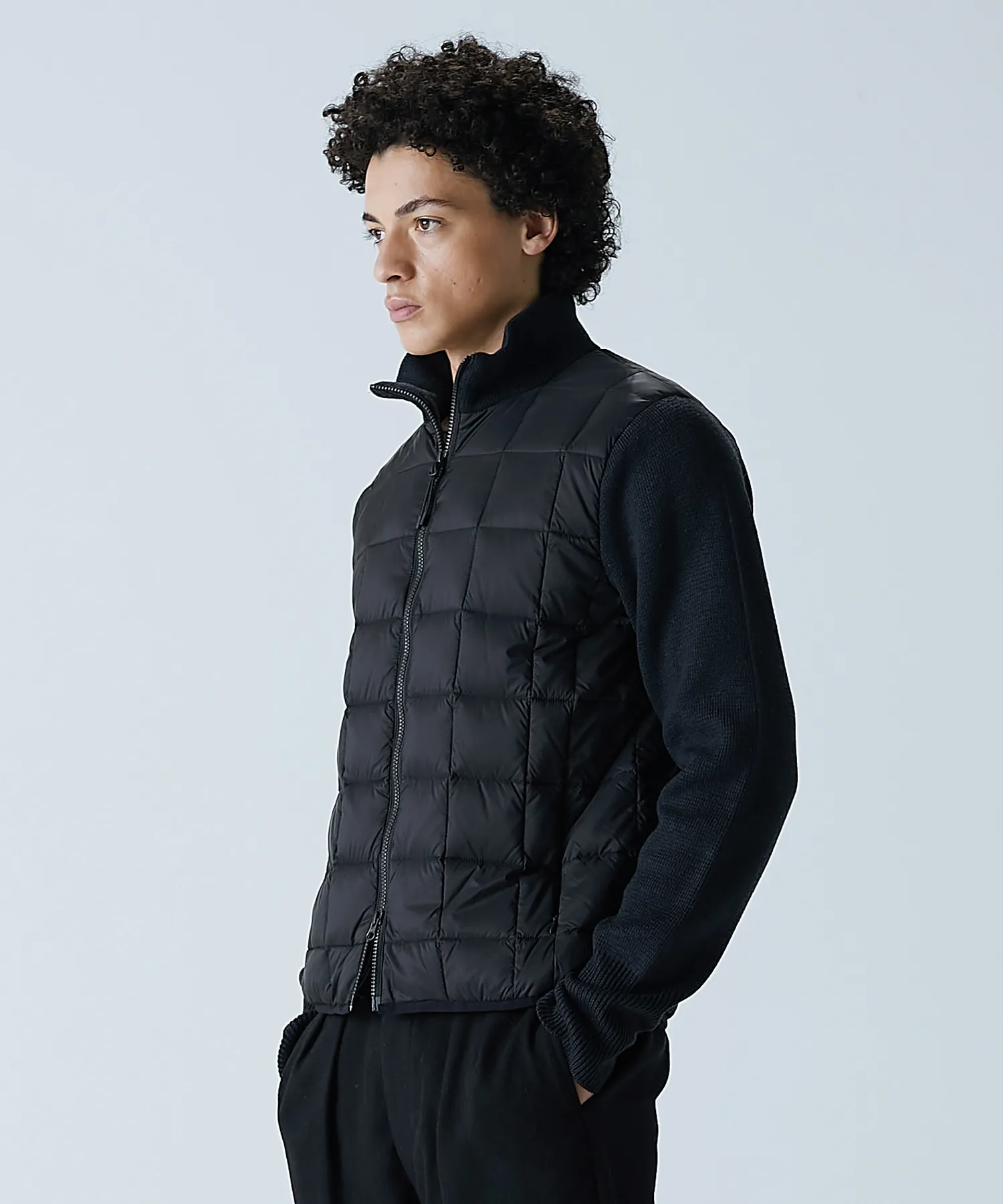 Unisex Basic Hi Neck Down Jacket + Knit Sleeves - Image 7