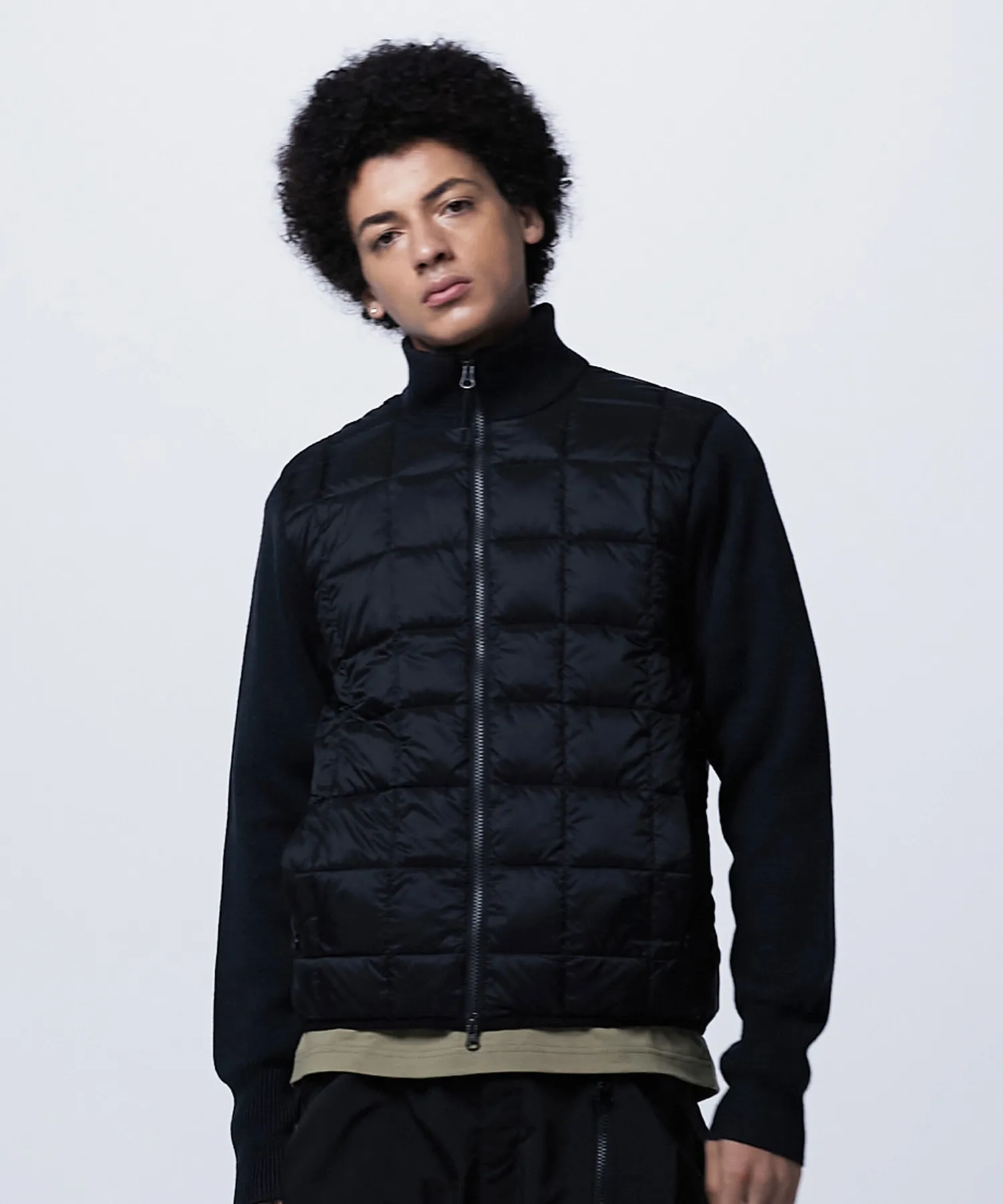 Unisex Basic Hi Neck Down Jacket + Knit Sleeves - Image 8