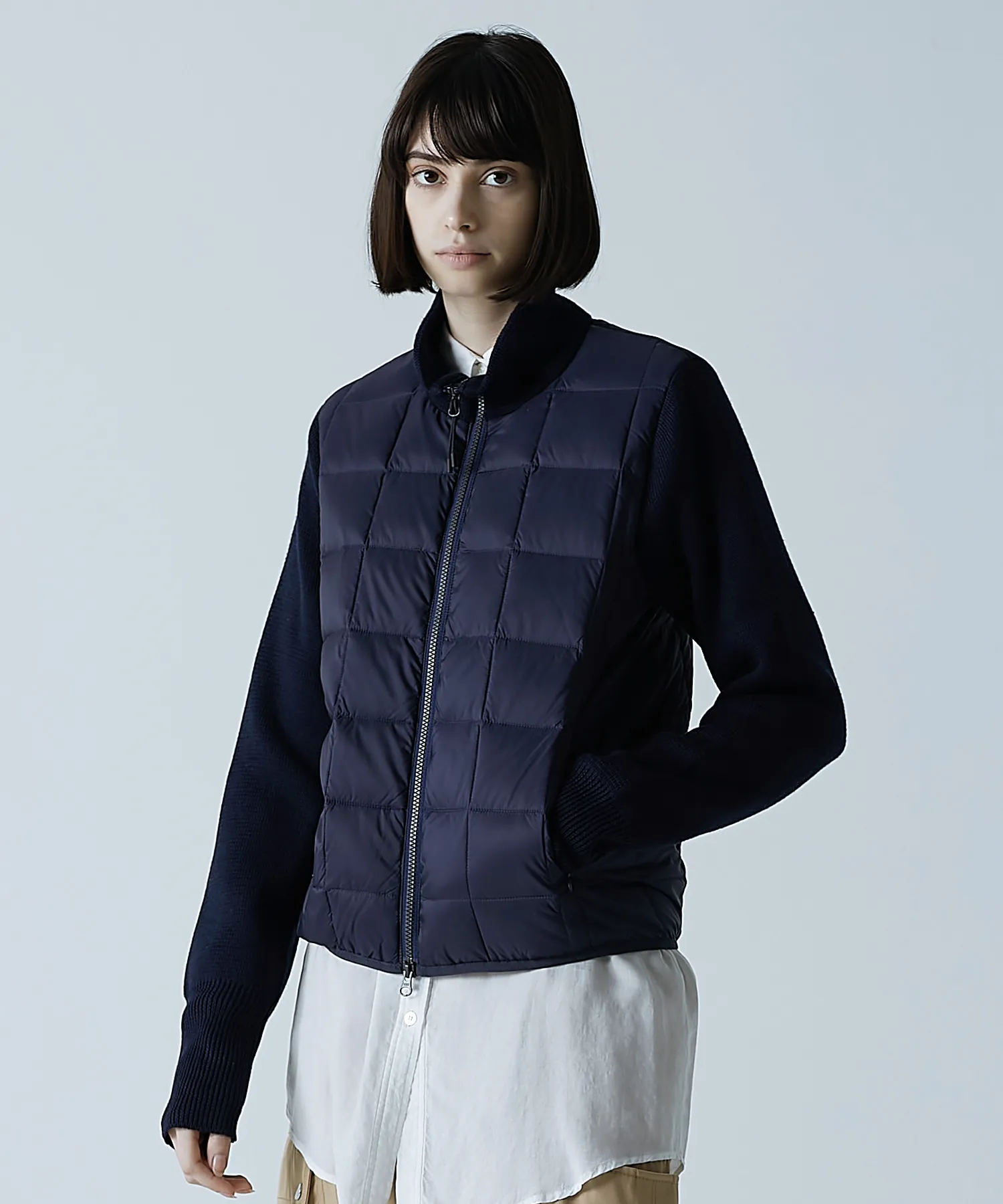 Unisex Basic Hi Neck Down Jacket + Knit Sleeves - Image 9