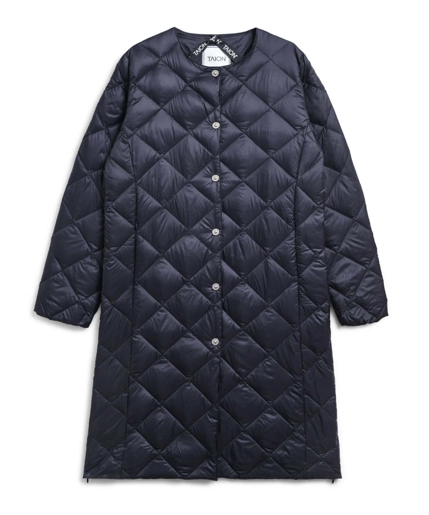 City Single Snap Button Crew Neck Long Down Coat - Image 15