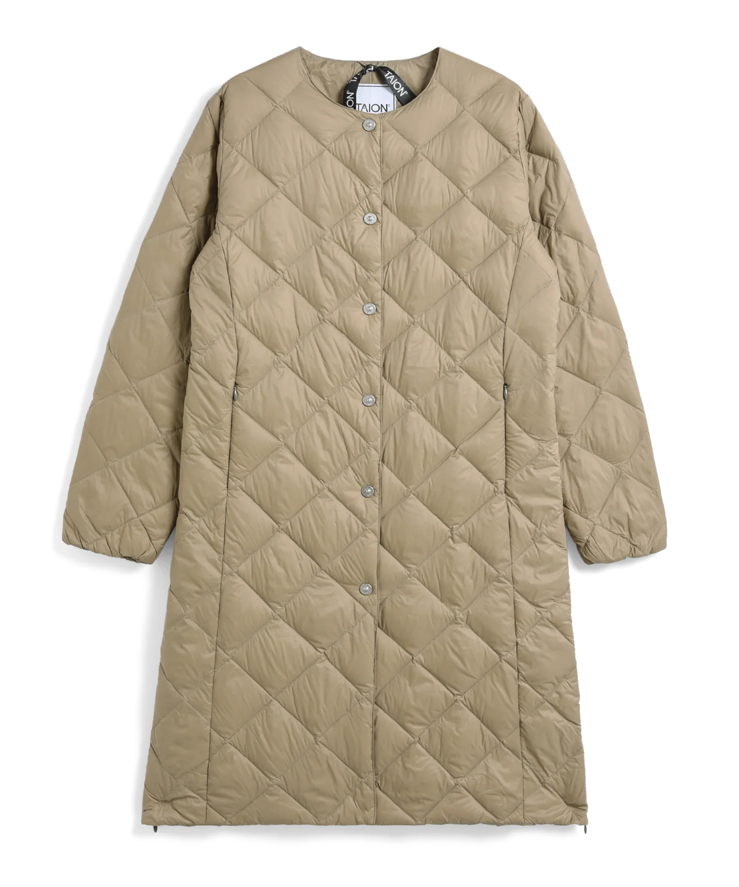 City Single Snap Button Crew Neck Long Down Coat - Image 16