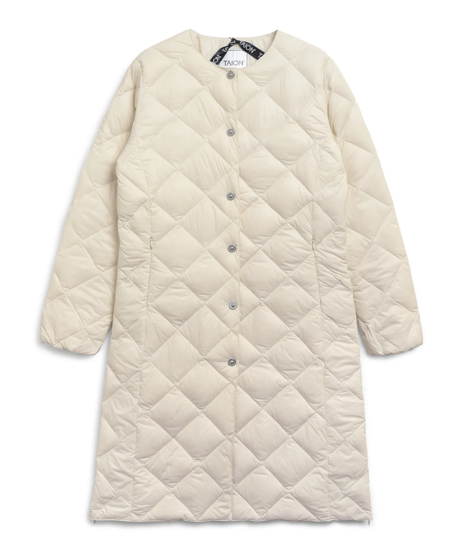 City Single Snap Button Crew Neck Long Down Coat - Image 17